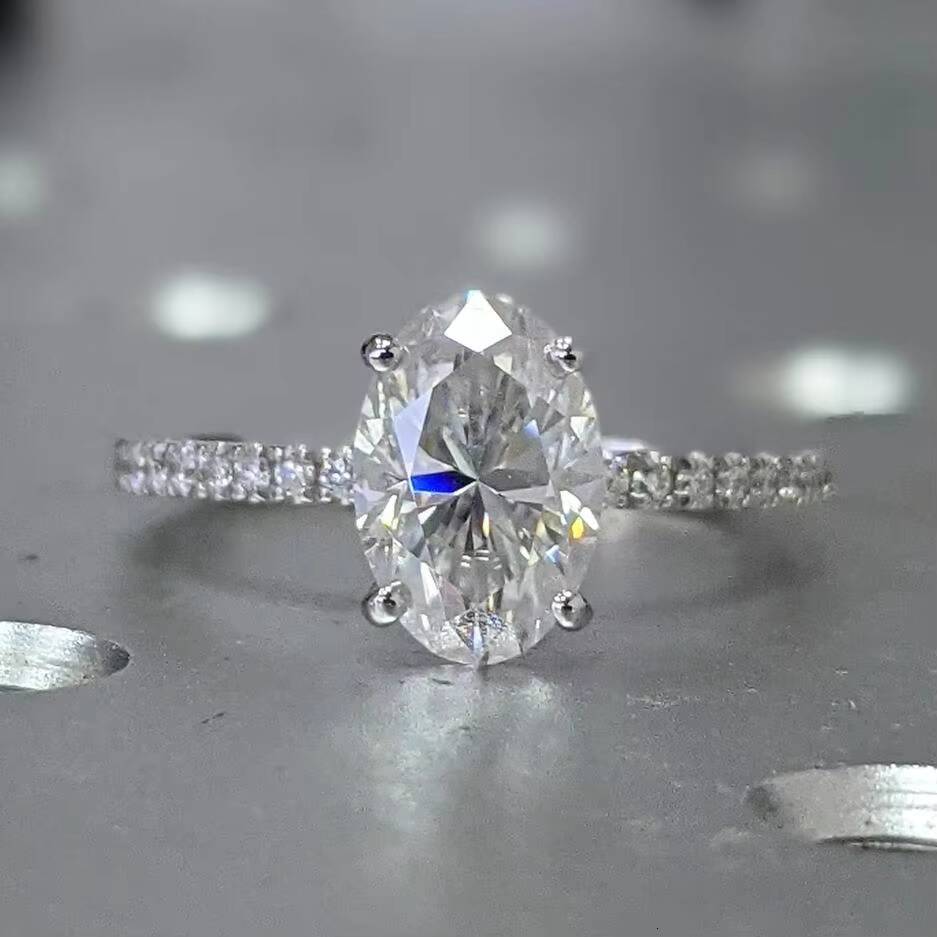 Moissanite Jewelry S925 Silver Oval 9x6mm Moissanite Diamond Solitaire Women Wedding Ring