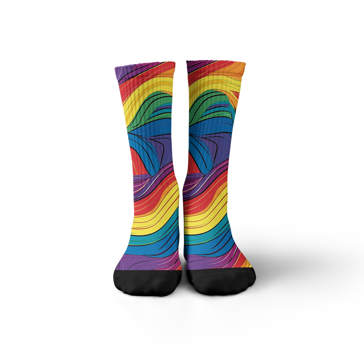 Unisex Rainbow Swirl Print Tube Designer Socks C126