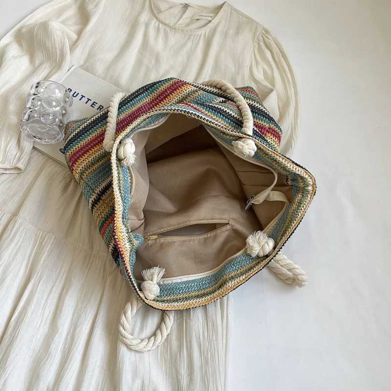 Ethnic bluegrass woven colorful stripes niche single-shoulder portable commuter fashion bag Y250730