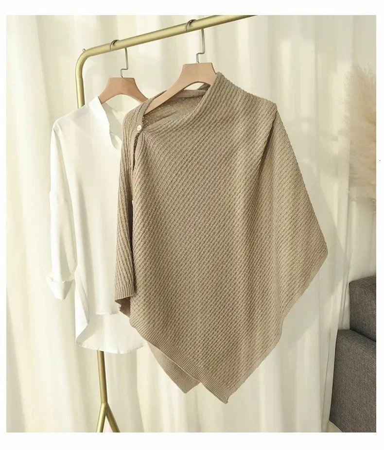7 Color Autumn Knitted Smock Button Cardigan Style Short Loose Shawl Overall Fashion Ring Used Thin Poncho Capes Wear 250729