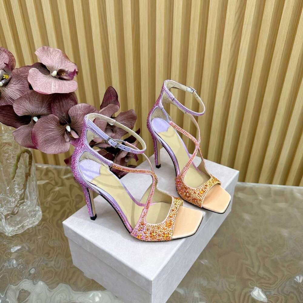 Women Size35-42 Genuine Leather Crystal Sandals Super High Heels Pumps Wedding Designer Shoes Zapatillas De Mujer 522