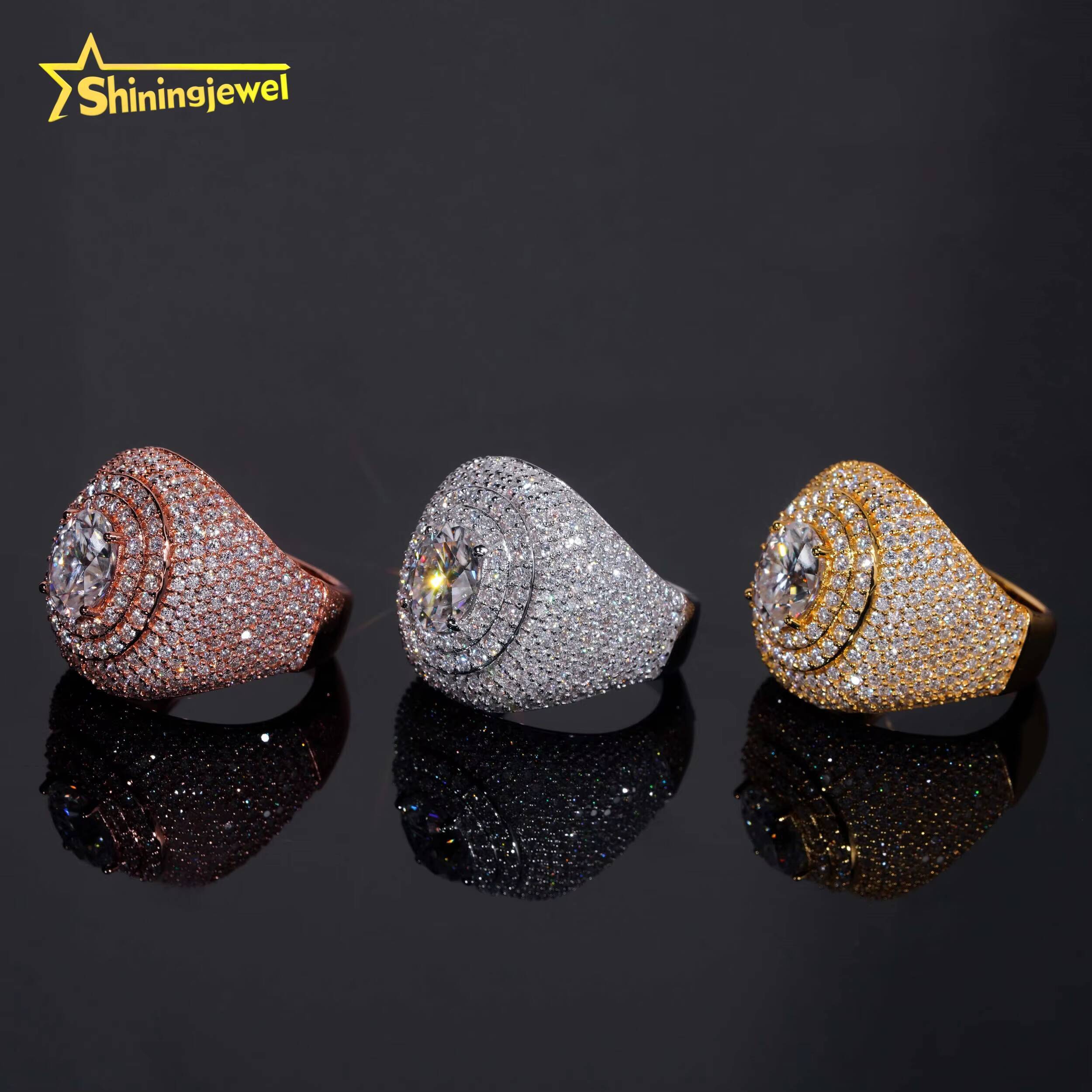 Gold Plated Solid 925 Sterling Silver Sparkling Hip Hop Men Fashion Jewelry Diamond Rings Iced Out Moissanite Ring