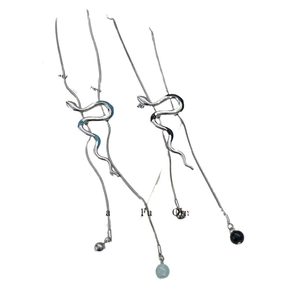 Black Mist Blue Oil Drop Serpentine Design Sense Pull Necklace Personality Ice Snake Series Niche Sweater Chain Unisex 06e