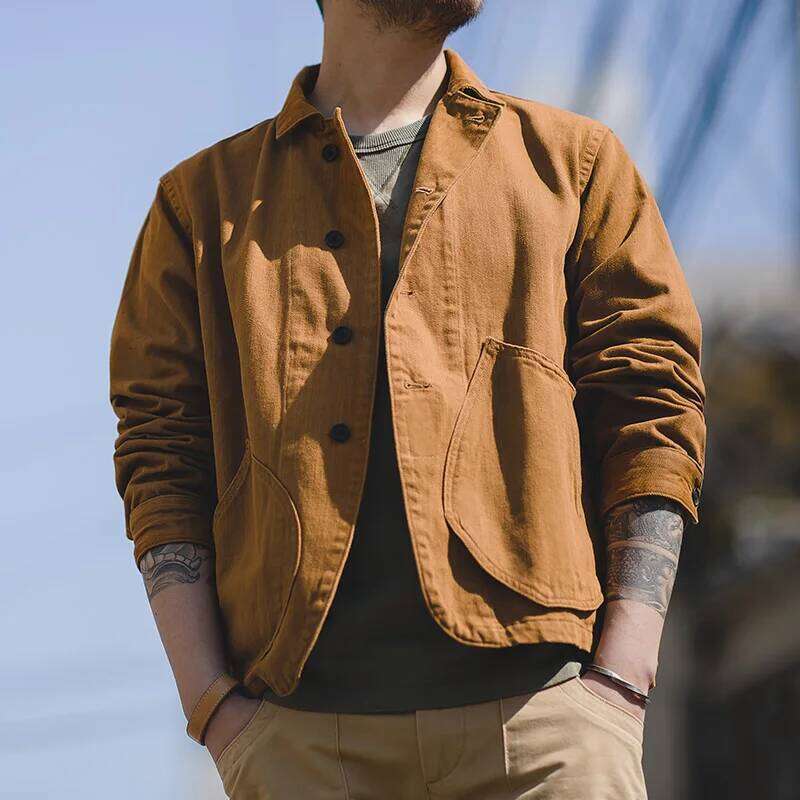 Designer Clothing 2025 Maden Ginger Color For Men Multi-Pocket Cotton Workwear Casual Hunting Jacket Spring And Autumn Outdoor Coats