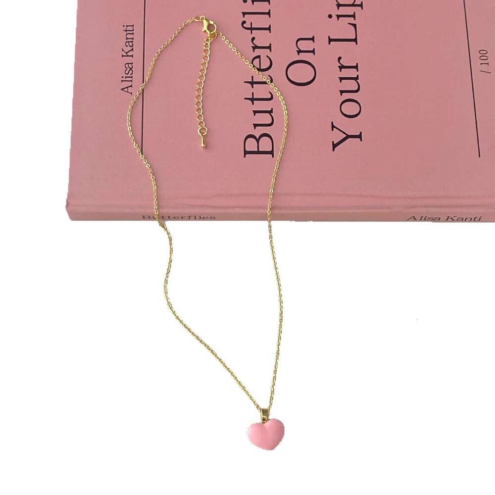 Korean Niche Design Pink Enamel with Oil Drip Effect, Reversible Peach Heart Necklace for Women, Popular on Social Media cf5