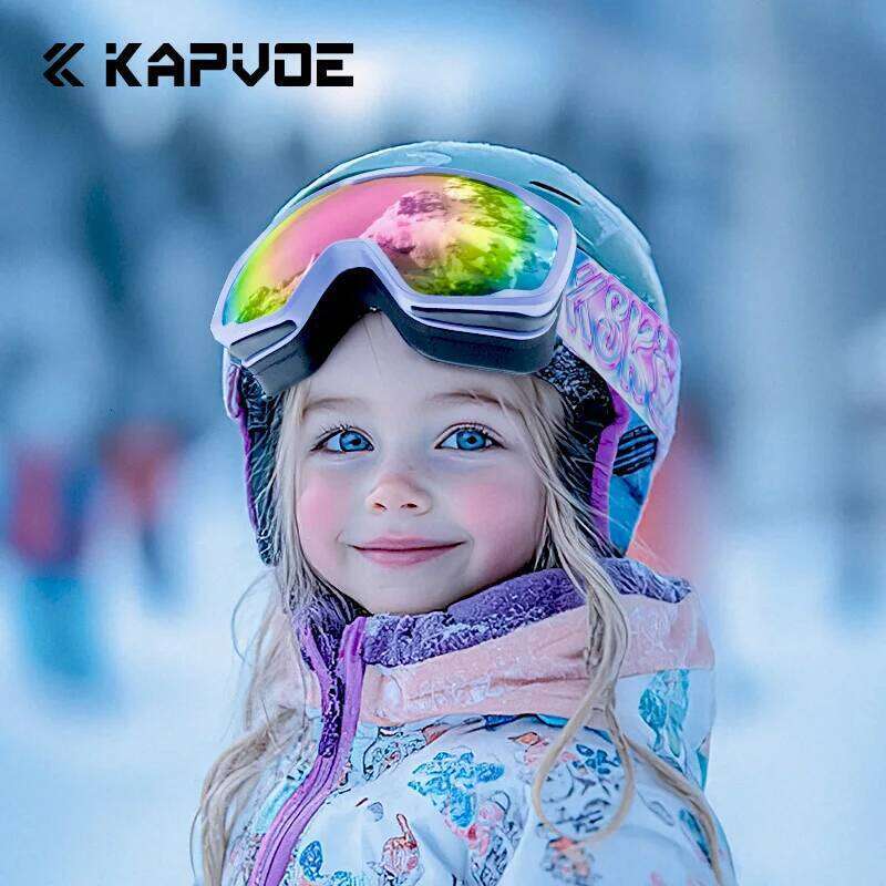 KAPVOE 4-15 Years Old Kids Ski Anti-Fog Children Snowboard Goggles Double Uv400 Skiing Mask Glasses