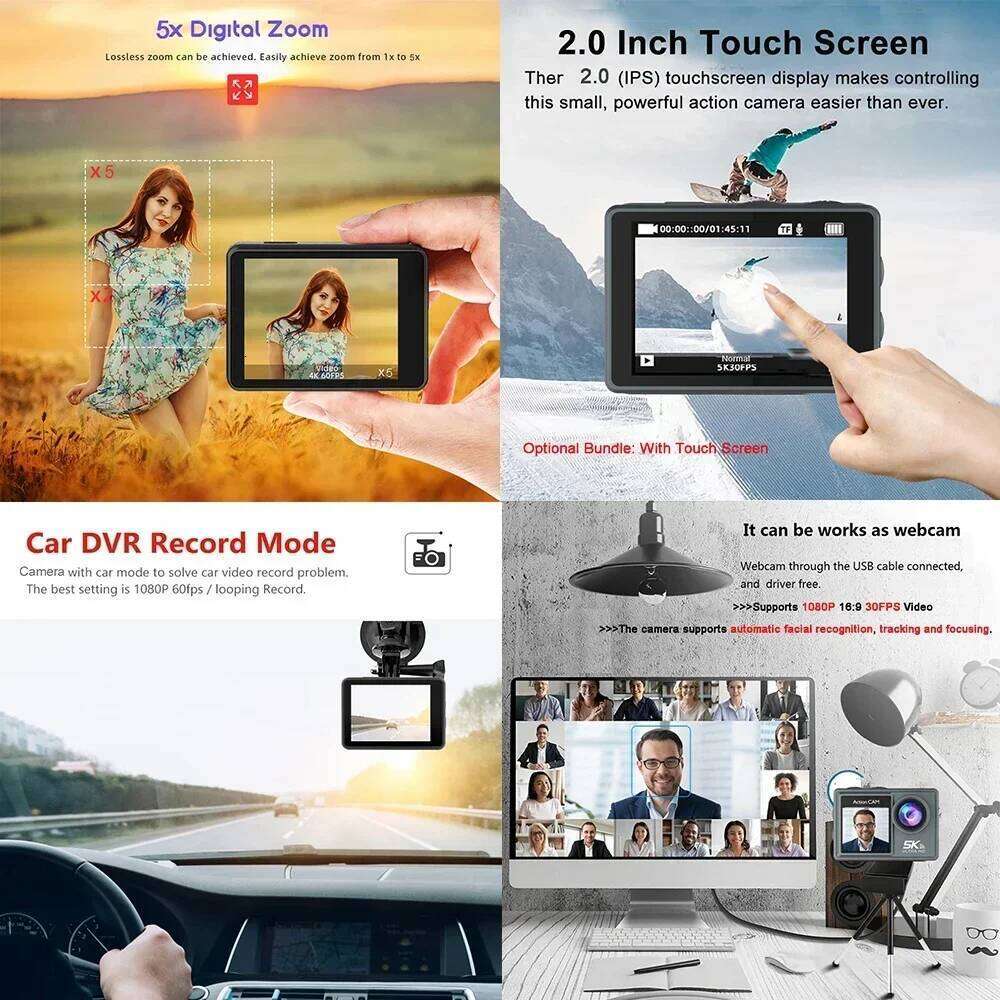 Designer brand niche action dual IPS touch waterproof zoom sports camera with wireless microphone pre-recording