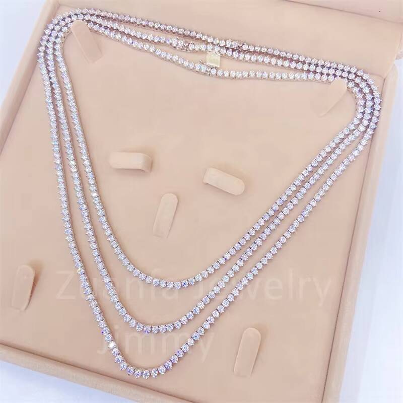 GRA Certificates Pass Diamond Tester Iced Out Tennis Chain 3 Claws Cluster Chain D VVS1 3mm 4mm 925 Silver Tennis Chain