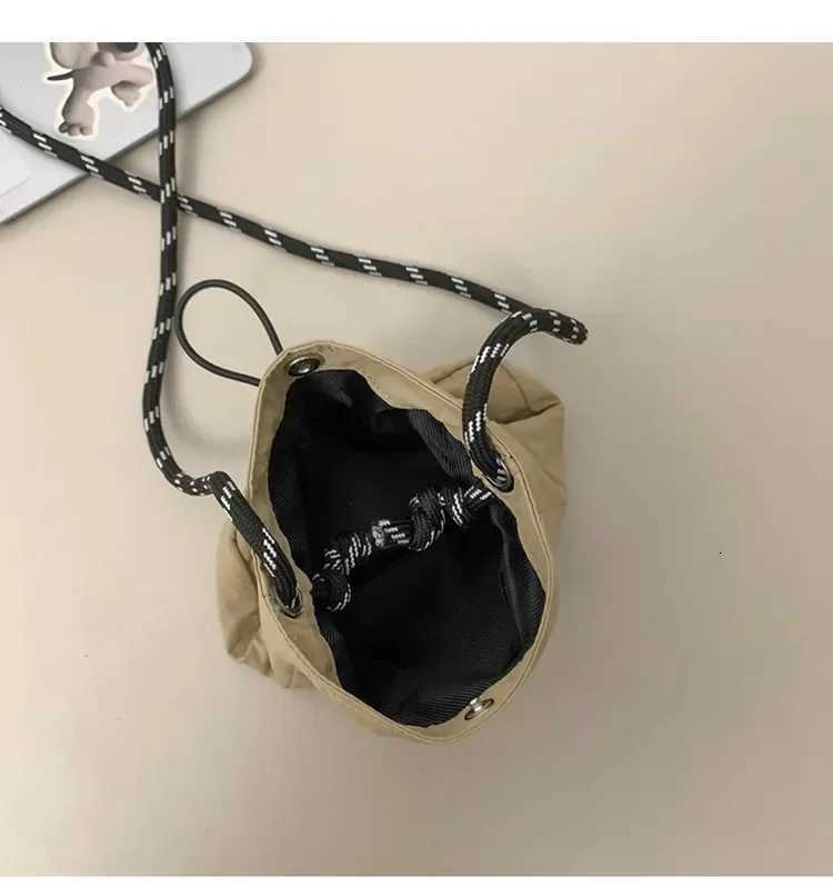 Korean Mini Nylon Shoulder Bag for Men Women Chic Crossbody Bucket Bag Casual Small Handbag Drawstring Buckle Purse Phone Pouch Y250730