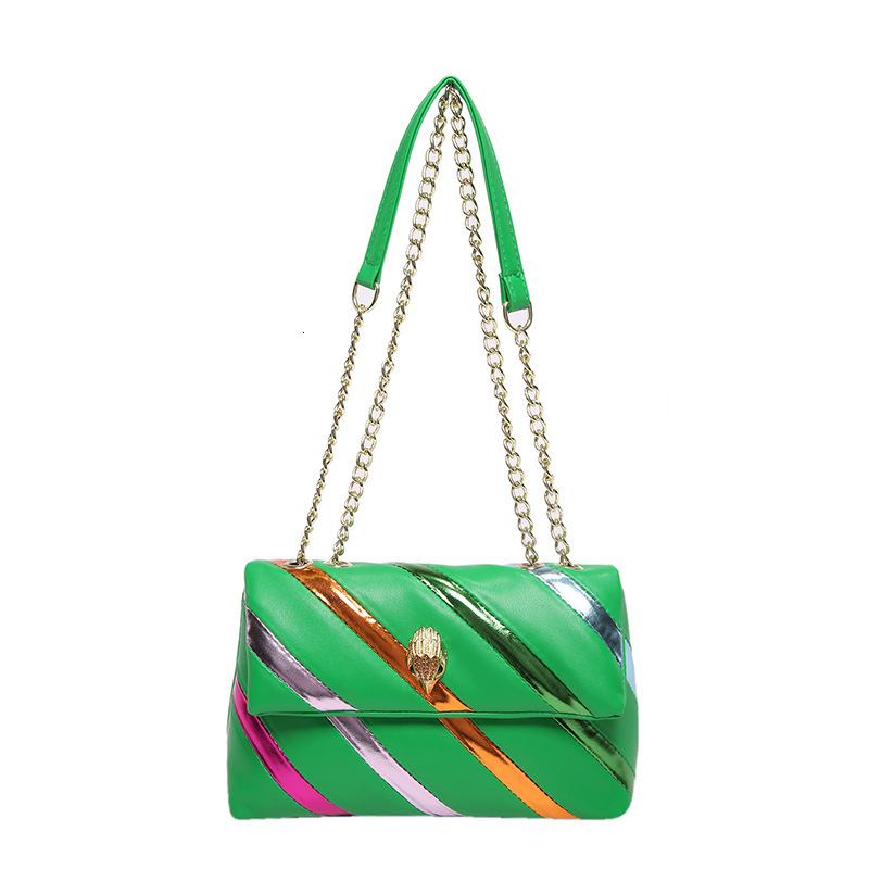 2024 Summer New Women's Color Block Patchwork Chain Simple Fashion Single Shoulder Crossbody Eagle Head Bag ddmymoon