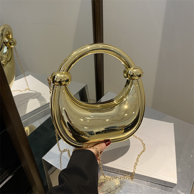 Women's 2024 New Moon-Shaped Party Wristlet Knot Handbag Acrylic Chain Crossbody Evening Bag ddmymoon