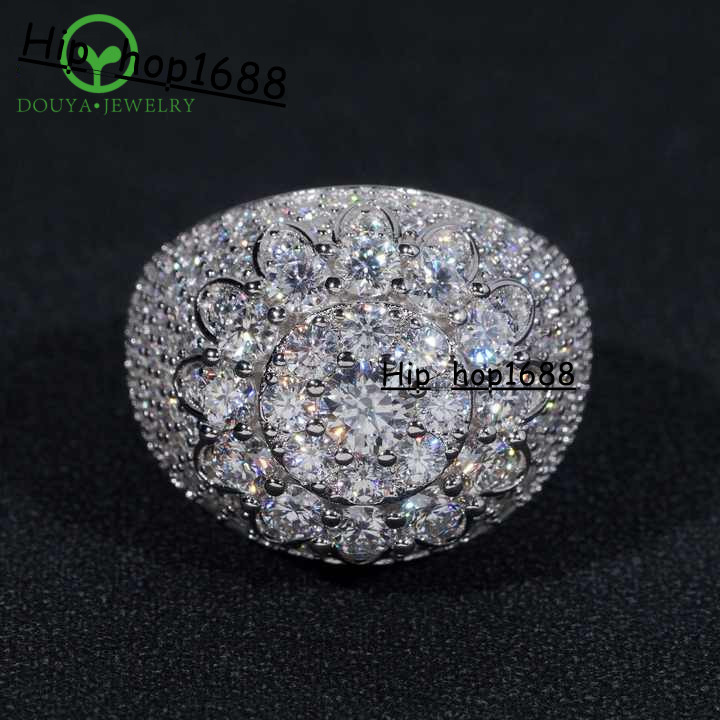 Mens Custom 925 Sterling Silver Cuban Ring VVS Gold-Plated Fashion Design Band Adjustable Size Hip Hop Jewelry with Moissanite