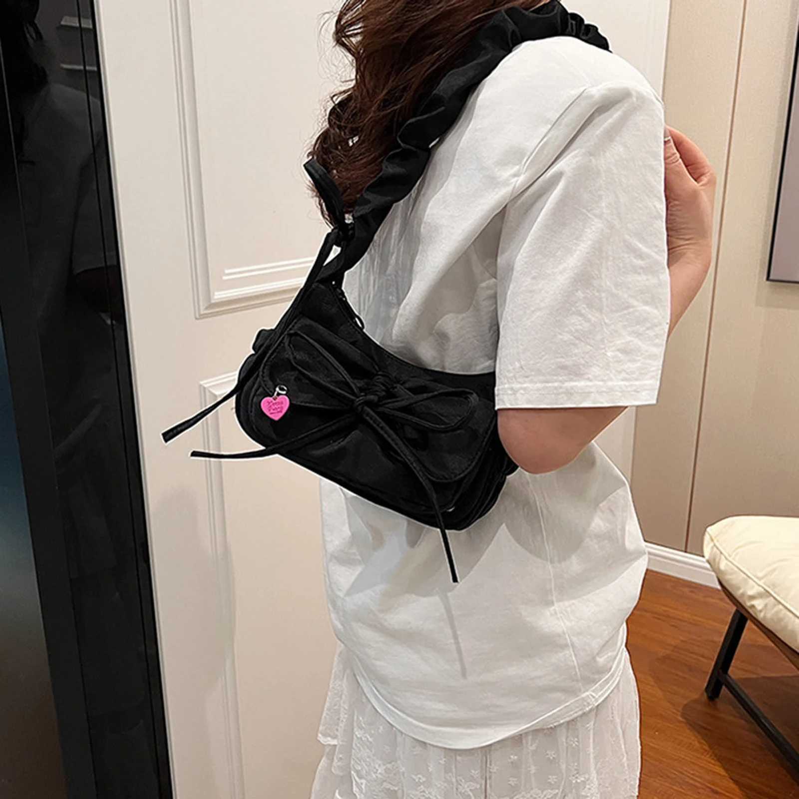 1Pcs/lot Black Bow Casual Shoulder Bags for Women Korean Style Washed Denim Summer Handbag Exquisite Gift for Ladies Birthday Y250730
