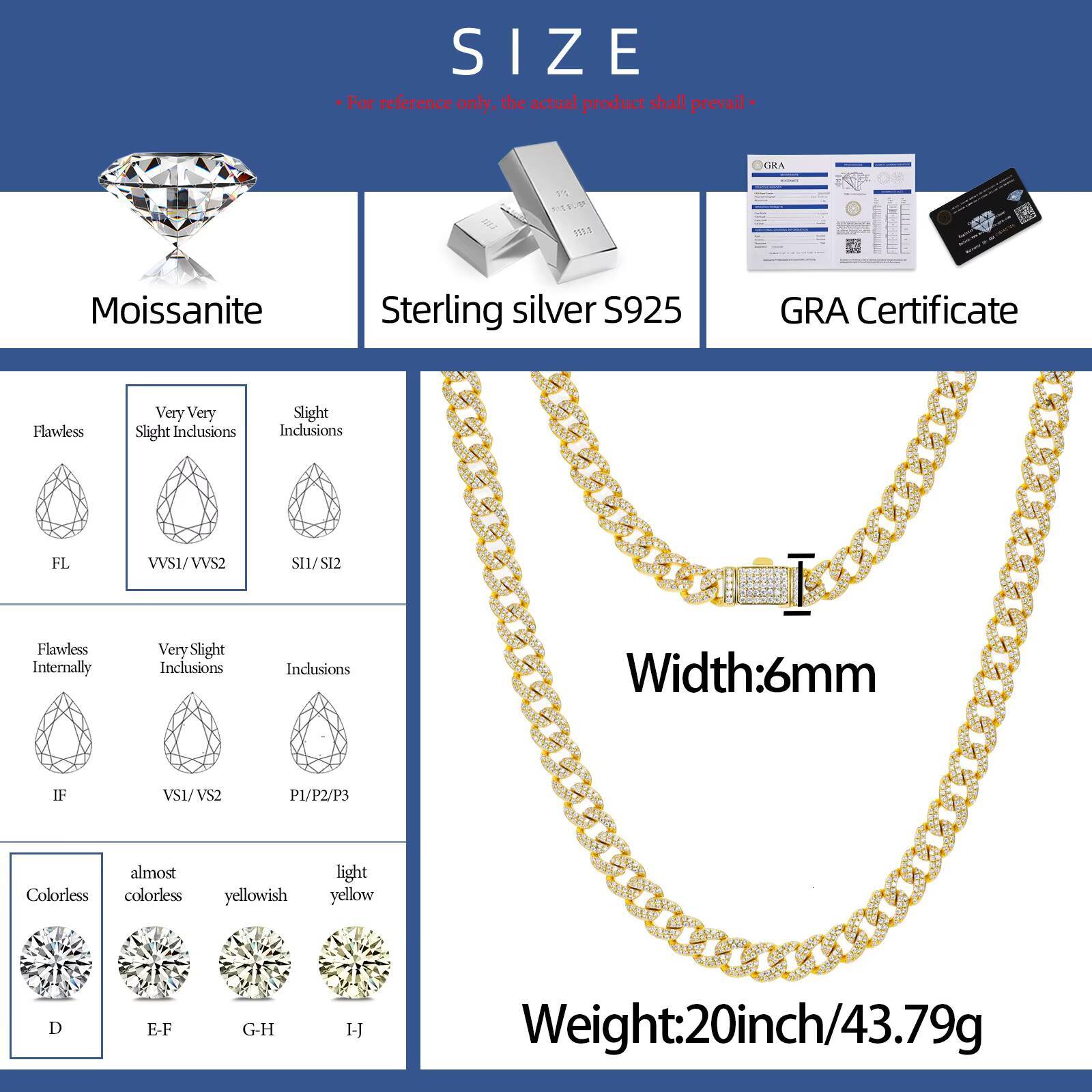 Hip Hop Jewelry 6mm Gold Plated 925 Sterling Silver Micro 2 Row VVS Moissanite Diamond Iced Out Bubble Cuban Link Chain Necklace