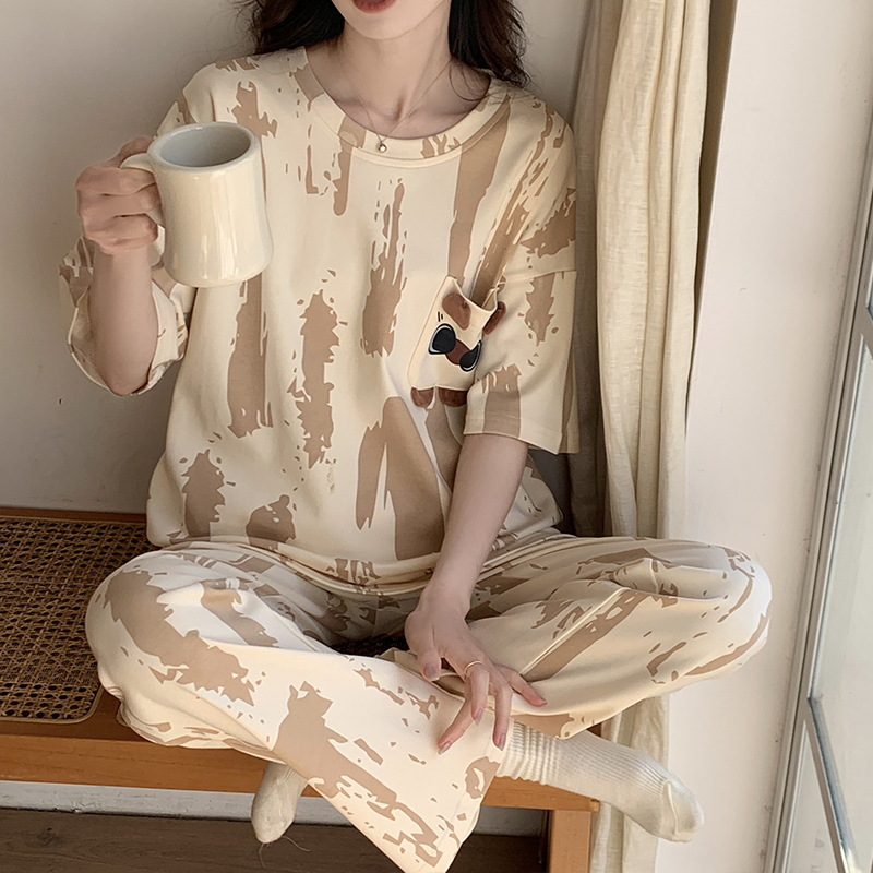 X206-Short-sleeved pajamas for women in summer, thin style, cartoon girls, round neck, summer wearable home clothes