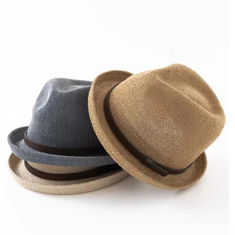 Autumn Vintage Breathable knitting Fedoras curling belt jazz hat women sunshade basin hat versatile fashion Cap 250730