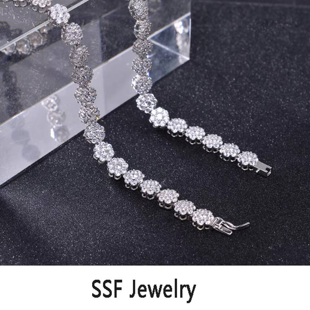 5mm Clustered Rose White Gold Plated 925 Sterling Silver Iced Diamond Zircon Tennis Chain Necklace