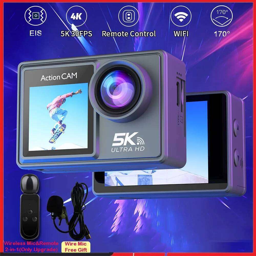 Designer brand niche action dual IPS touch waterproof zoom sports camera with wireless microphone pre-recording