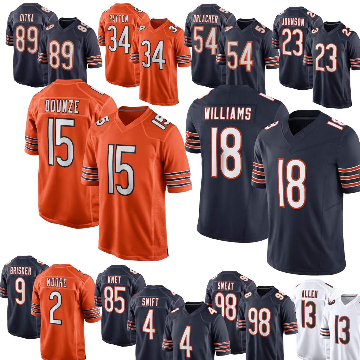 18 Caleb Williams Rome Odunze 2 DJ Moore Football Jersey Cole Kmet D'Andre Swift Walter Payton Tory Taylor Brian Urlacher Montez Sweat Keenan Allen Jaquan Brisker