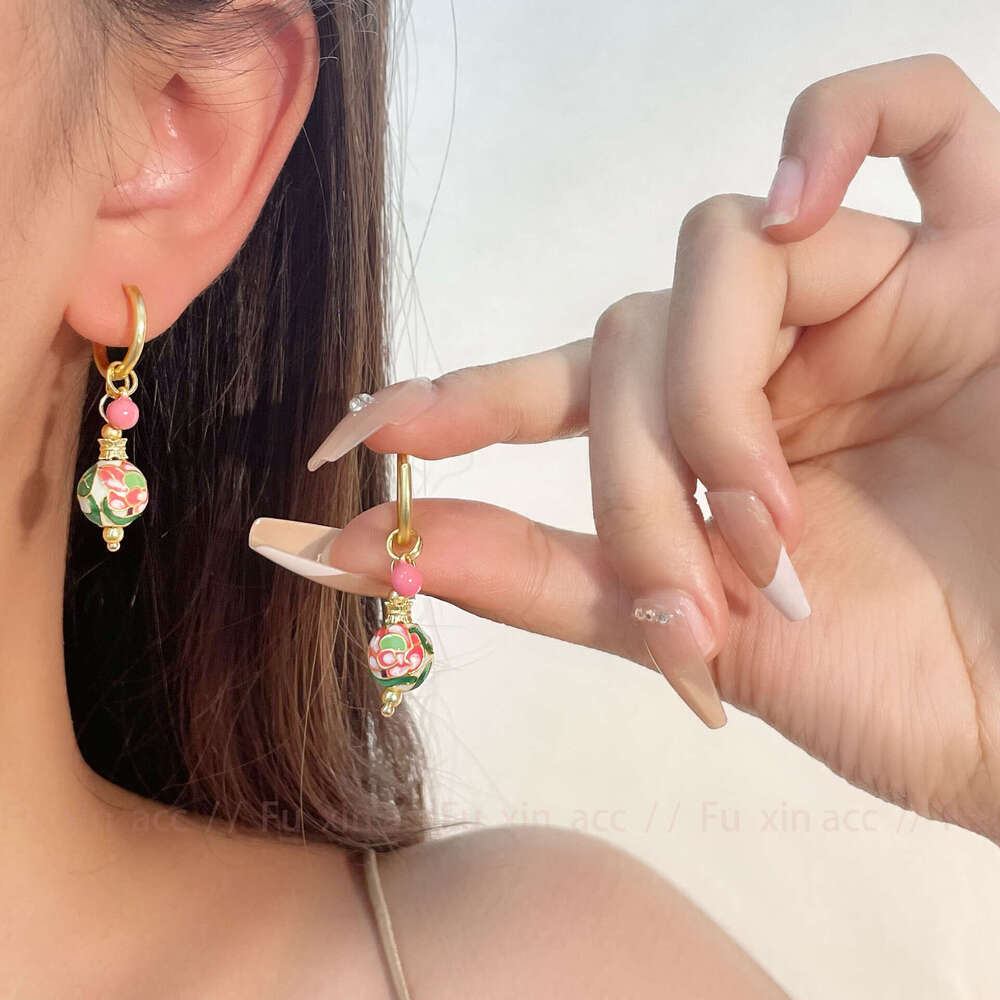 New Chinese Colorful Oil Drop Lotus National Style Light Niche Design High-end Fashion Personality Stud Earrings 853