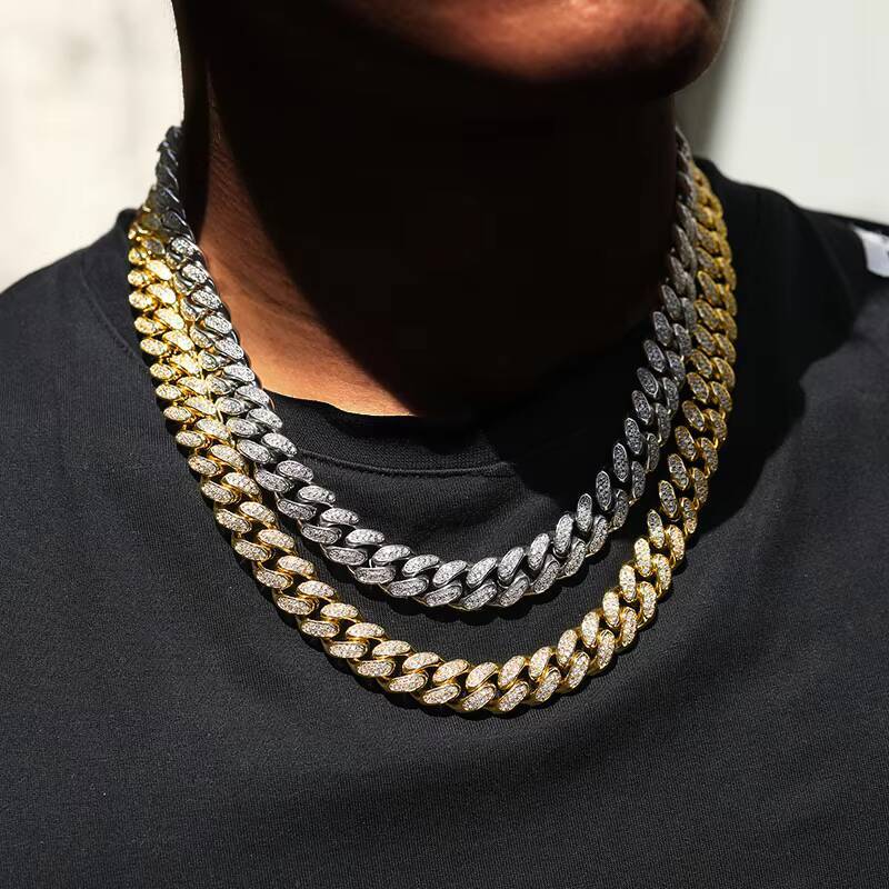 Moissanite Hip Hop Jewelry 12mm Gold Plated 925 Sterling Silver VVS Moissanite Diamond Iced Out Cuban Link Chain Necklace