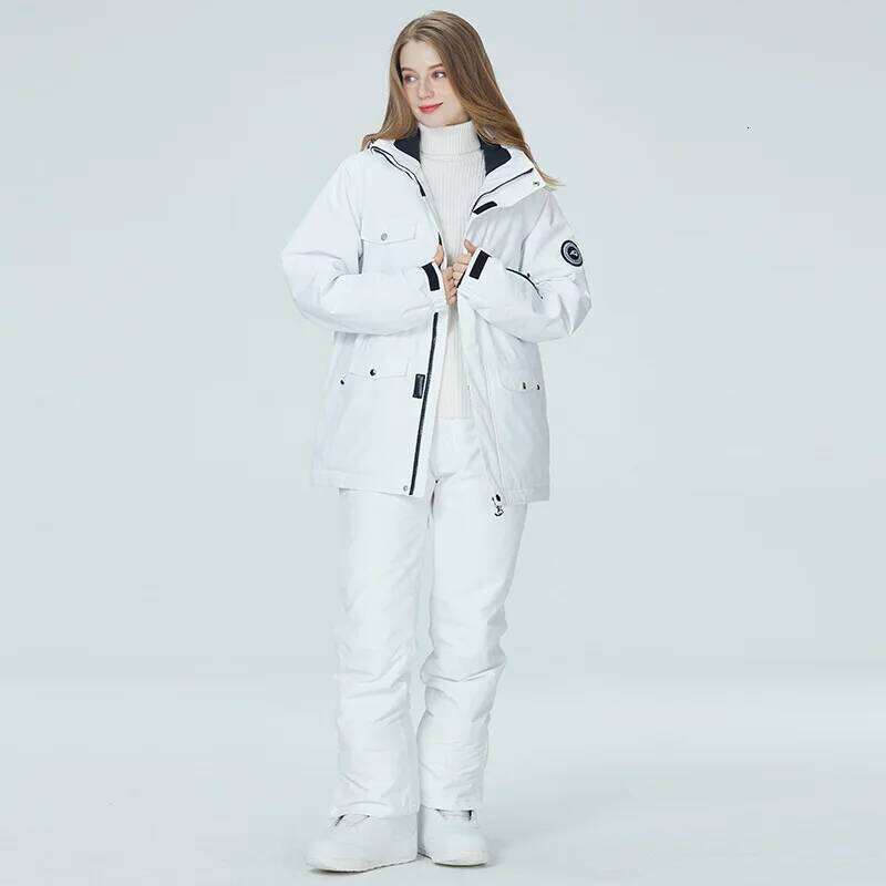 10K Pure White Ski Suit For Women, Snowboard Clothing Sets, Waterproof Windproof Skiing Jacket Pants Snow Overalls Couple Winter