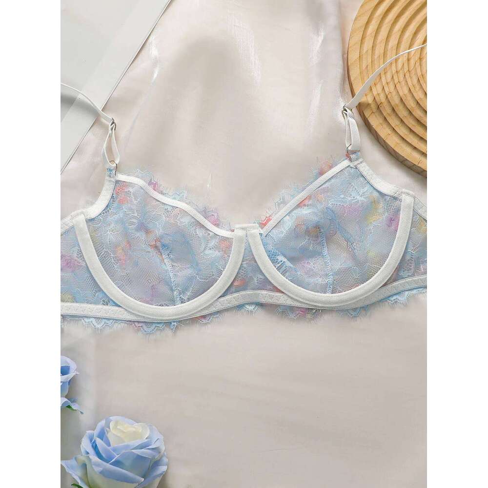 Women's lace sexy transparent with steel rims, gathered adjustable straps, comfortable lingerie set YS025