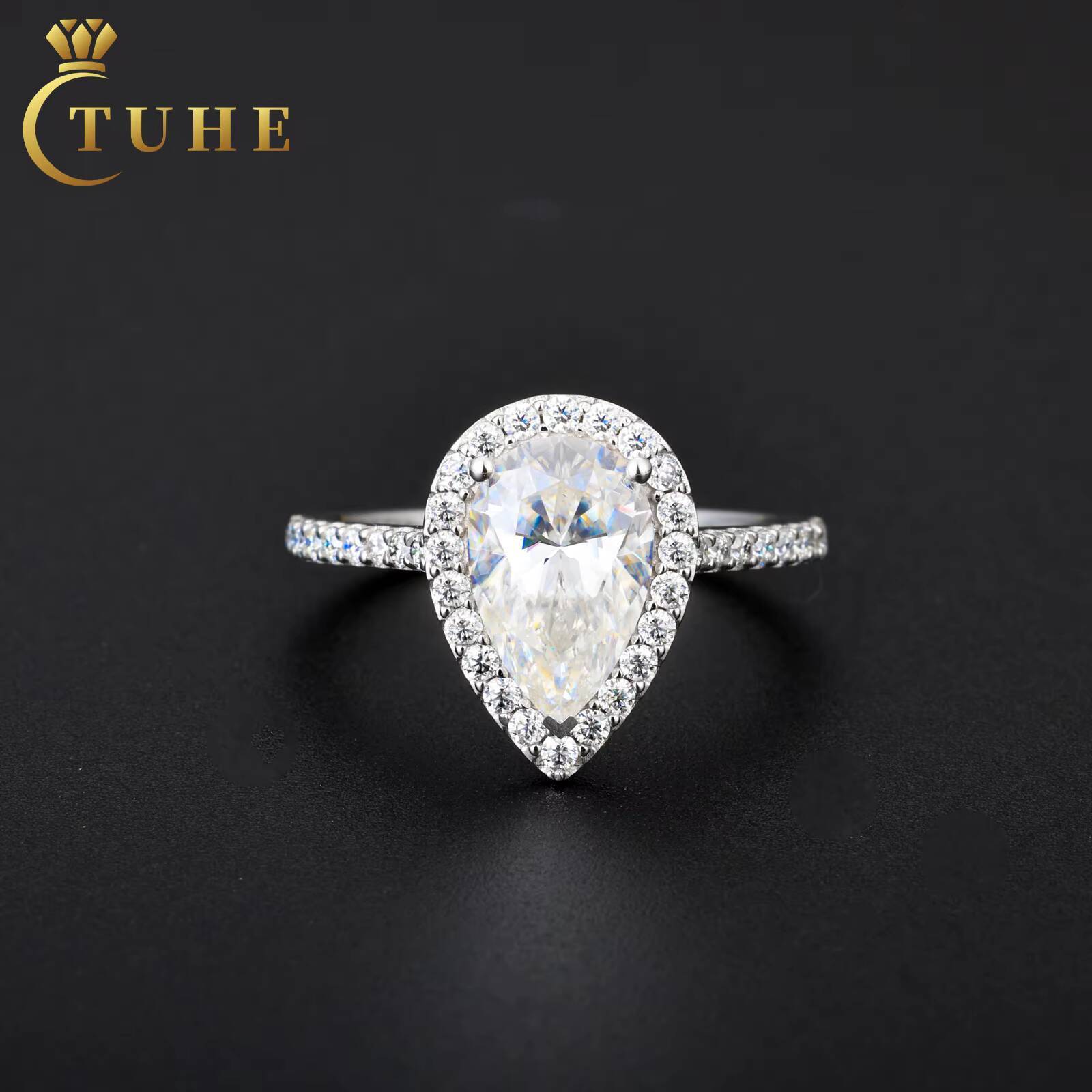 Luxury Wedding Jewelry Wholesale Custom 925 Sterling Silver 3ct Pear Cut VVS Moissanite Diamond Engagement Ring for Women