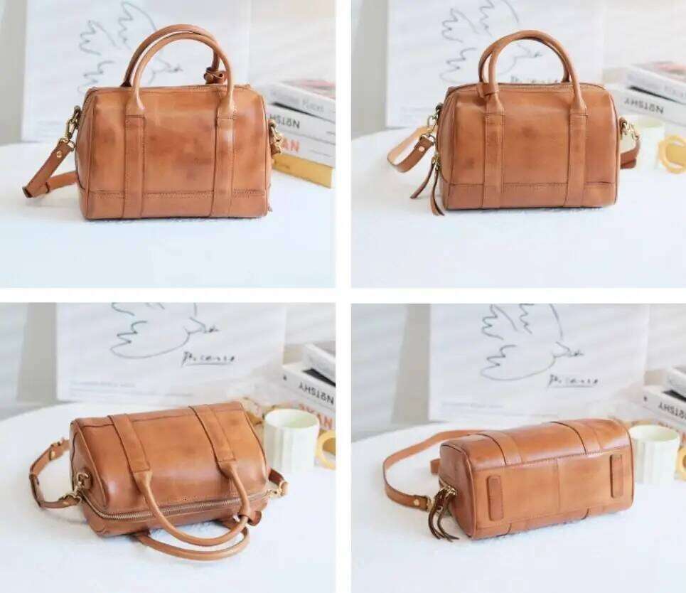 OLOEY British Retro Women's Handbag Boston Soft Leather Sense Single Shoulder Commuter Bag Crossbody Niche Design Bags