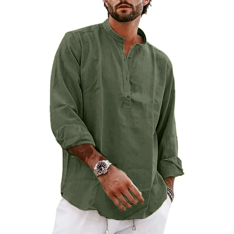 Mens Long Sleeve Cotton Polo Shirts Lightweight Oversize T Henley Beach for Men Breathable Solid Color Tops 250731