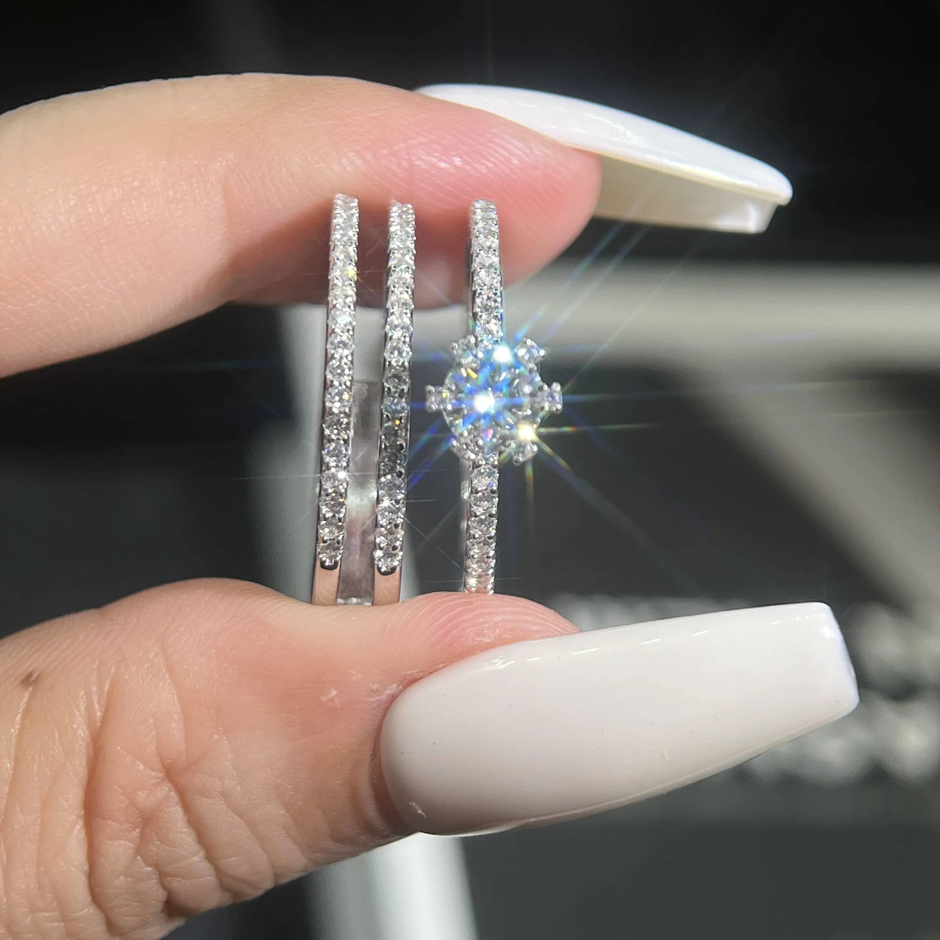 Luxury VVS 0.5ct Ct Moissanite Diamond Engagement Promise Ring Sets for Women S925 Sterling Silver Wedding Jewelry with Gra