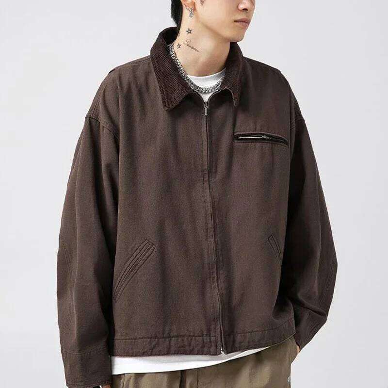 Designer Clothing 2025 Spring Autumn Retro Distressed Washed Detroit For Men's New Japanese Loose Casual Fashion Patchwork Lapel Jacket