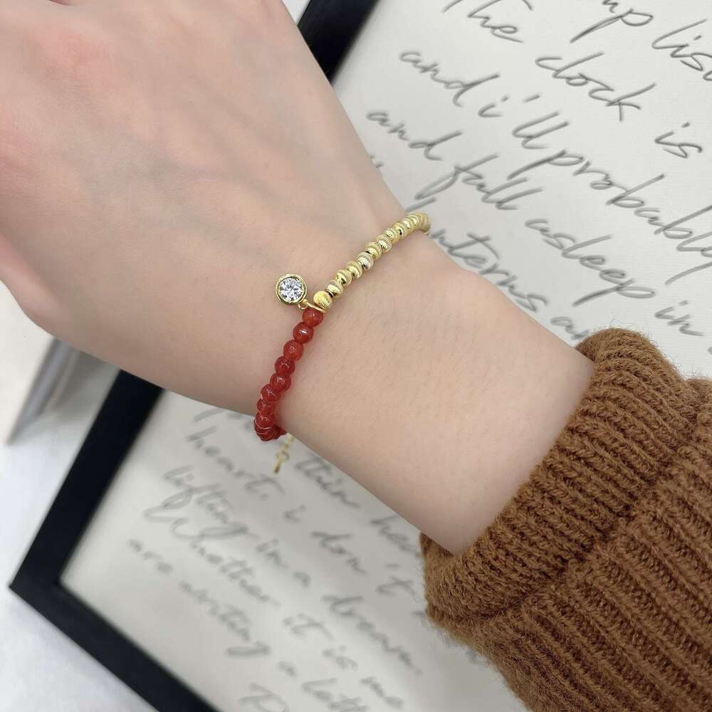 New Chinese National Style Zodiac Year Joyful Simulated Agate Light Red Fortune Cat Eye Bracelet for Women a71