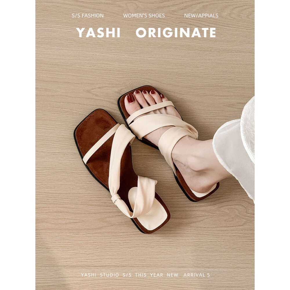 2025 New French Style Thick-Soled Two-Way Open-Toe Sandals for Women, Square Toe Strap Summer Outdoor Slippers