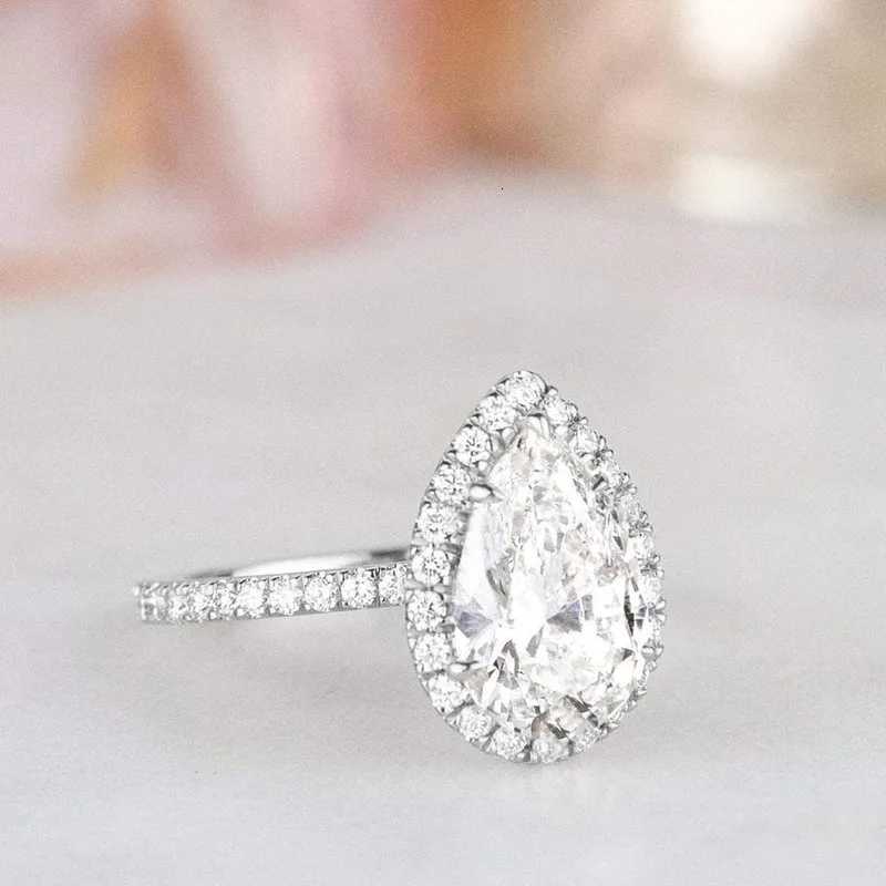 TIGRADE 925 Sterling Silver Wedding Band Teardrop Bridal Rings Sets Halo Cubic Zirconia Solitaire Engagement Ring For Women Size y250730