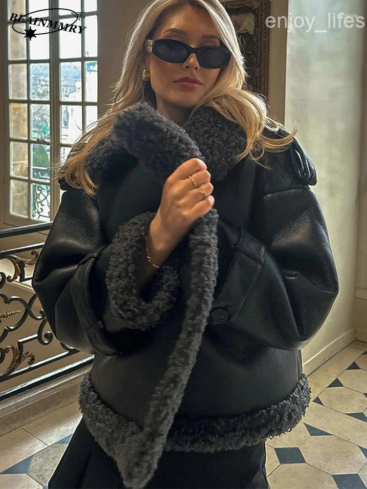 Womens Jackets Casual Winter Warm Sherpa Fashion Spliced Sheepskin Long Sleeve Lace Up Cropped Outerwears 2024 Lady Street Clothing