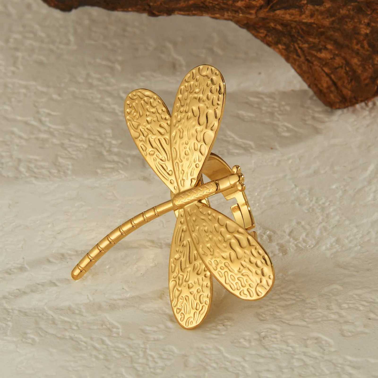 Trendy Vintage Exaggerated Big Dragonfly Open Rings for Women Men Stainless Steel Statement Gold Color Retro Ring Jewelry Gift y250730