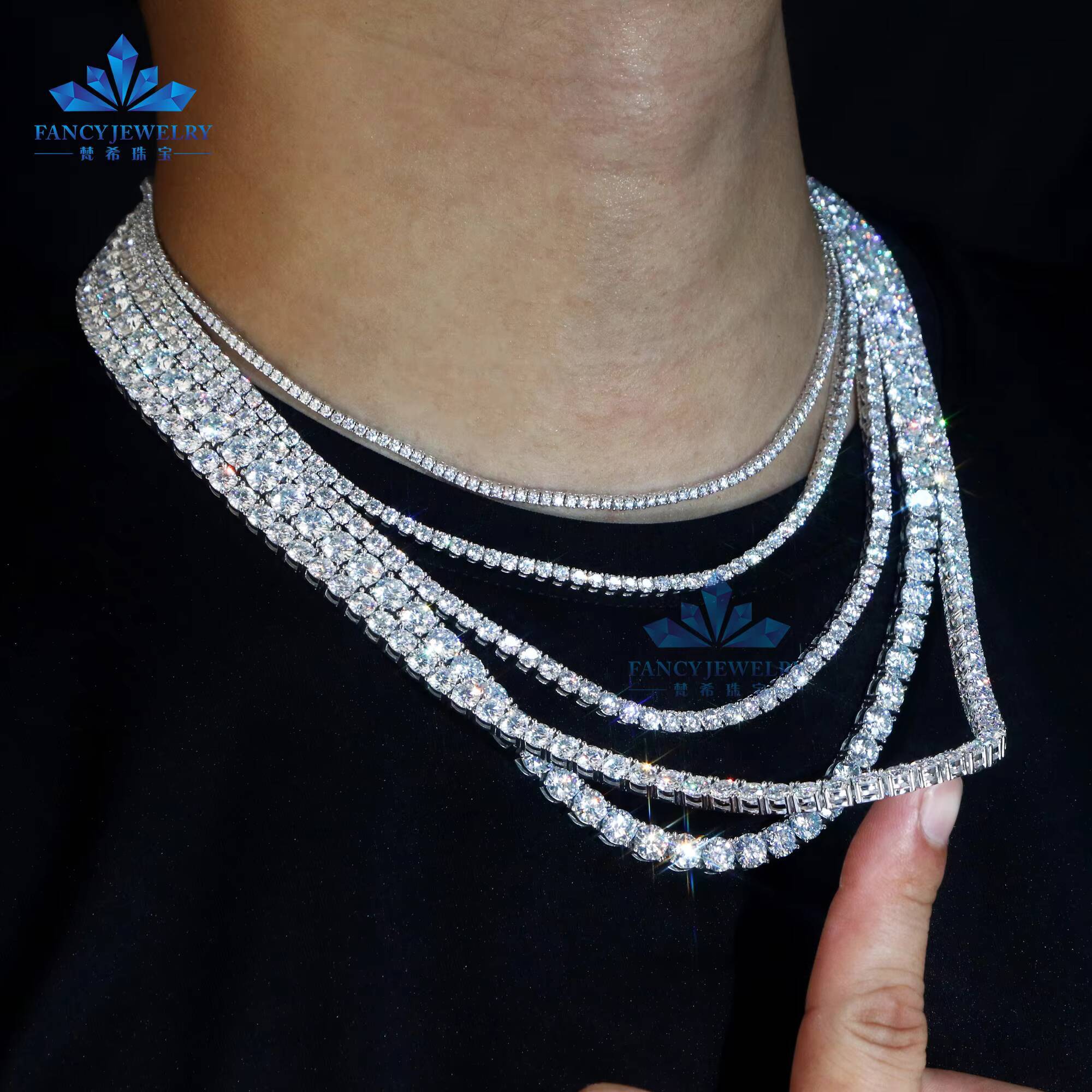 Hot Selling 925 Silver Moissanite Tennis Chain VVS Iced 2mm-6.5mm Diamond Link Necklaces in Hip Style
