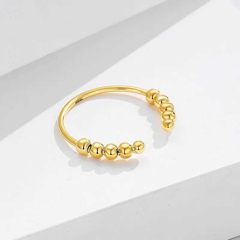 925 Sterling Silver Stress Relief Fidget Spinner Rings Rotate Beads Anxiety Adjustable Rings for Women Men Fine Jewelry y250730