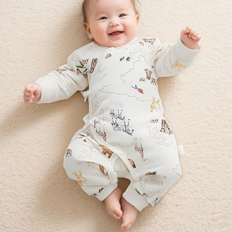 Cotton Breathable Baby All Season Bodysuit with Tie-Up