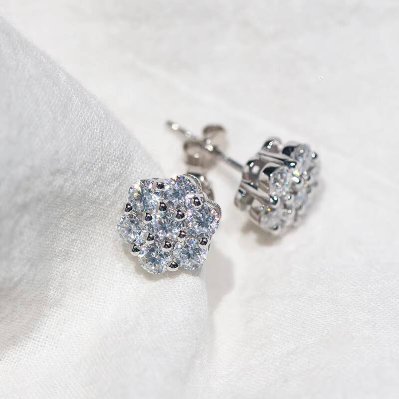 Fine Jewelry 925 Sterling Silver Flower Stud Earrings Moissanite Flower Cluster Earrings for Women Men
