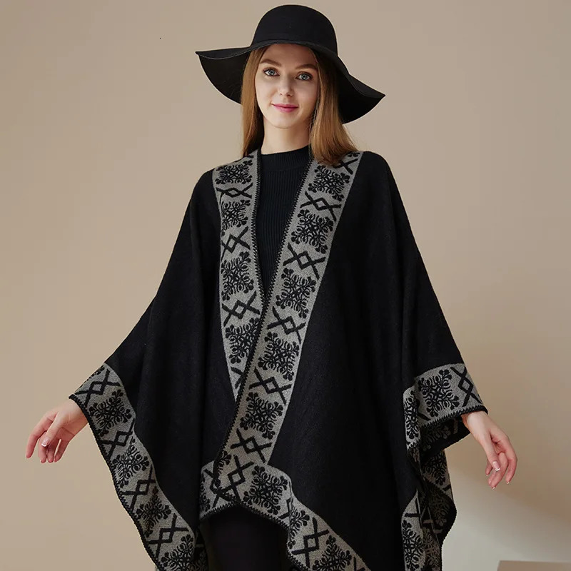 Womens Cape Wearable Shawl Wrapped Around Thick Cashmere Outer Decoration Solid Color 250731