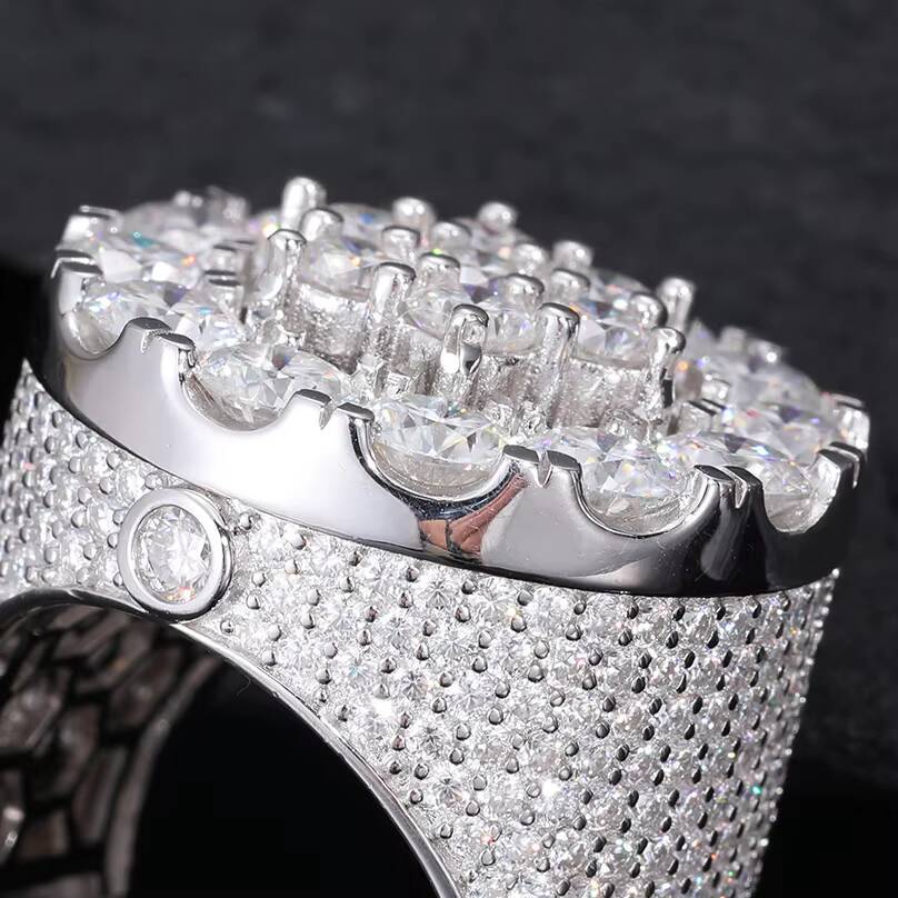 Wholesale Luxury Engagement Jewelry Gift 925 Sterling Silver 2 Layers VVS Moissanite Diamond Iced Out Halo Flower Wedding Ring