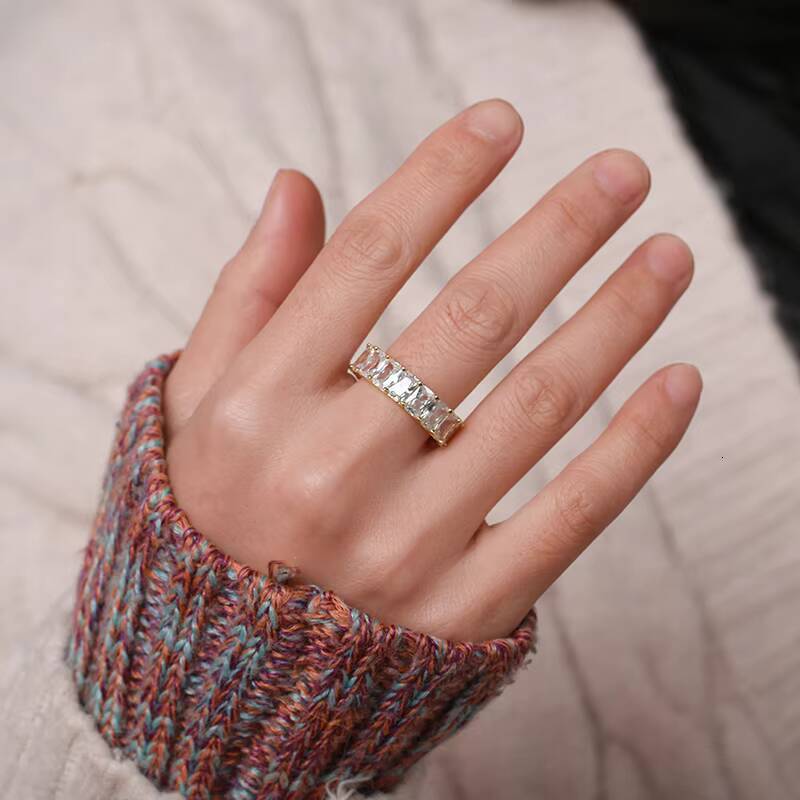 Fine Engagement Jewelry 925 Sterling Silver Emerald Cut 6.5mm VVS Moissanite Diamond Wedding Band Ring for Women Men