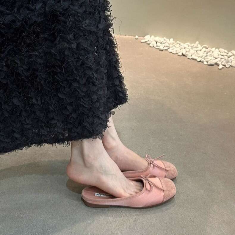 Sheepskin Version ~ Ballet Pointed Toe Half Slippers Summer Flat Outdoor Soft Sole Bowknot Silver French Style Sandals for Women