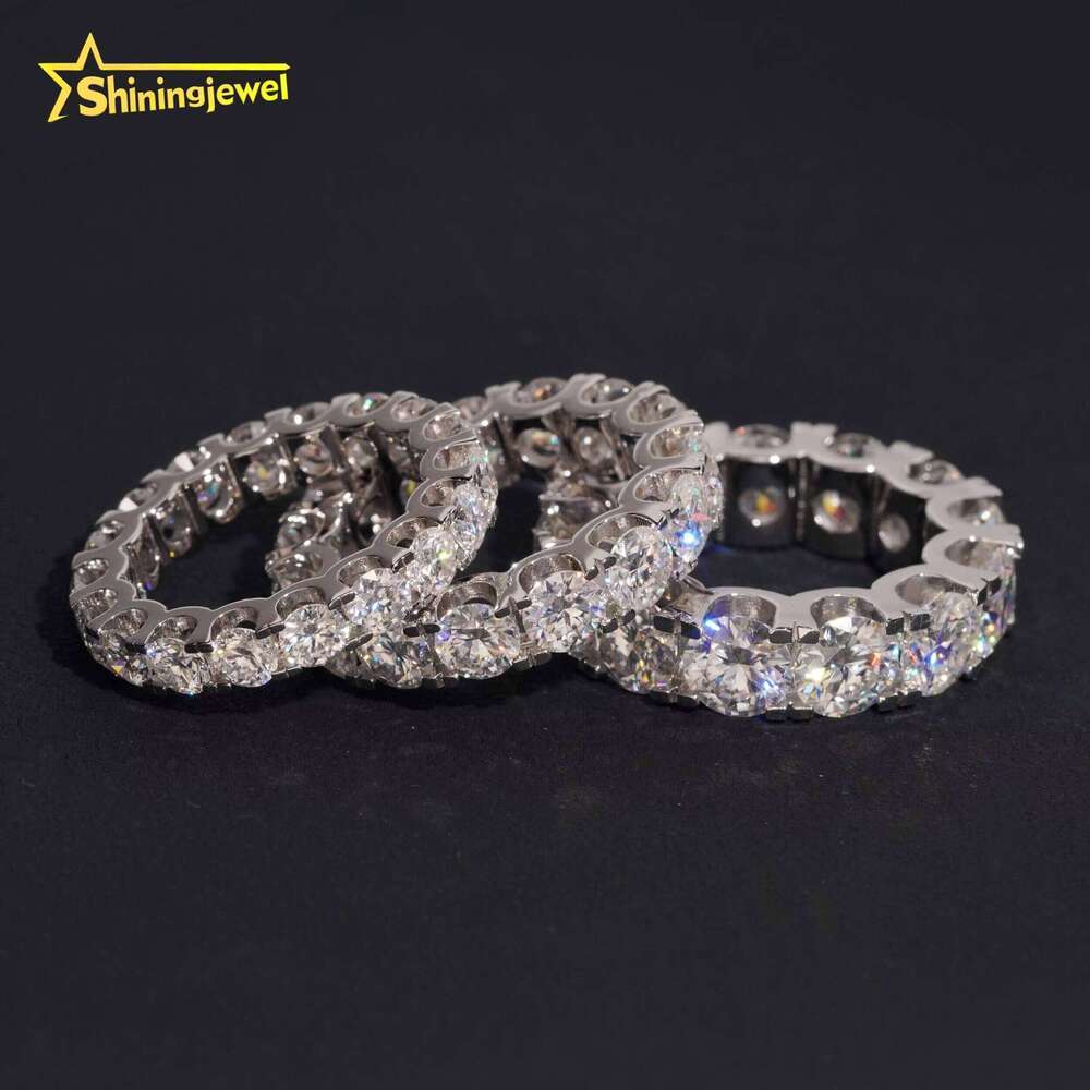 Premium Jewelry Silver 4Mm 5Mm 65Mm Round Chrysolite Eternity Iced Out Women Wedding Ring