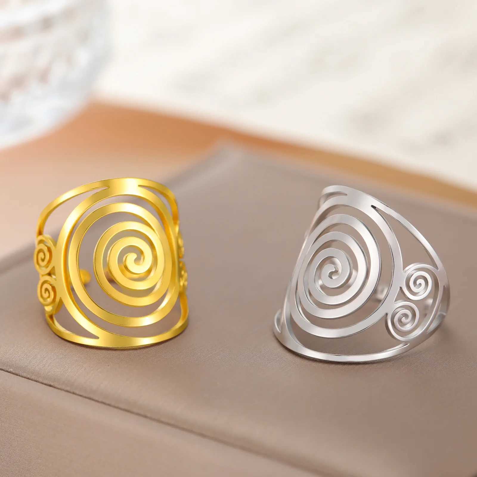 Dreamtimes Fashion Round Geometric Braided Spiral Swirl Ring for Women Stainless Steel Adjustable Thumb Open Ring Jewelry Gifts y250730