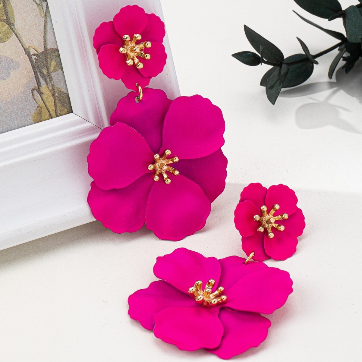 Free Shipping Designer Luxury European And American Forest Style Girl Flower Earrings Retro Long Elegant Creative Colorful Flower Spray Painted Earrin