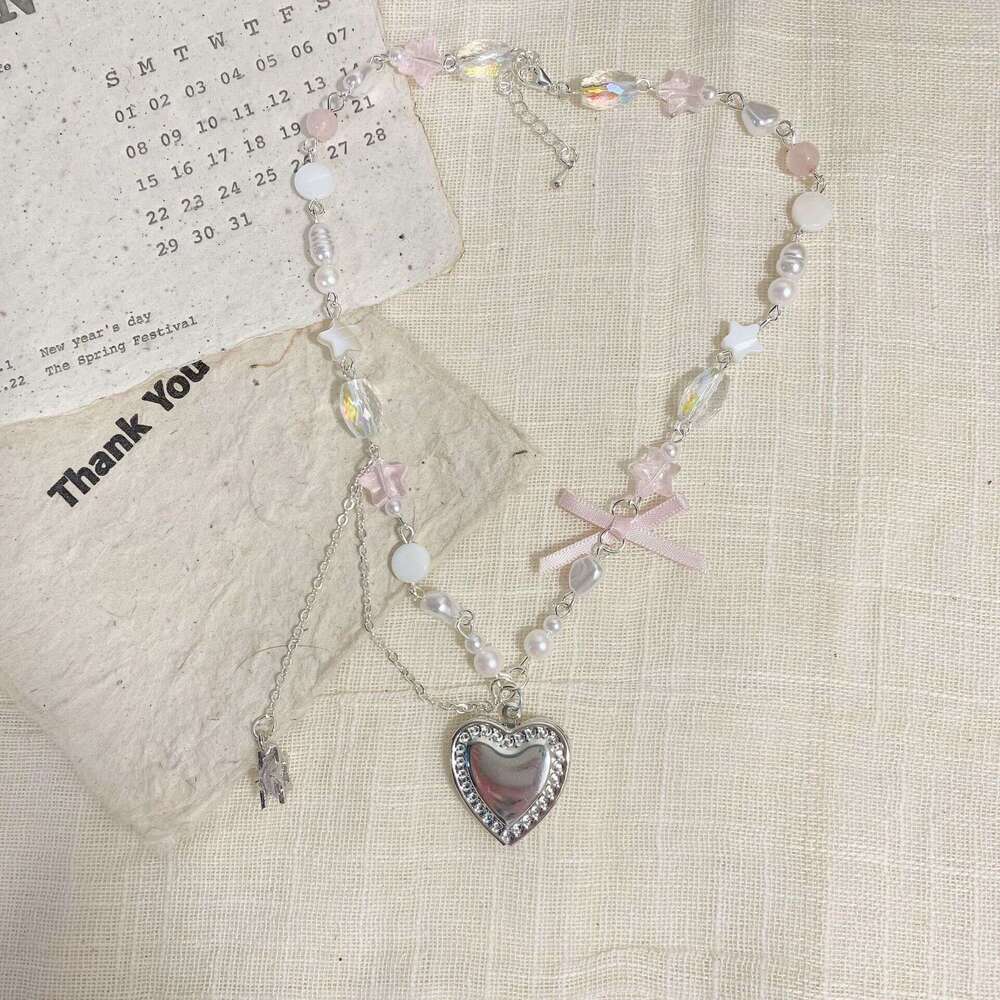 Dopamine Heart Pearl Necklace for Women, Niche Design, Exquisite High-end Collarbone Chain, 2024 Versatile Elegant Summer 72b