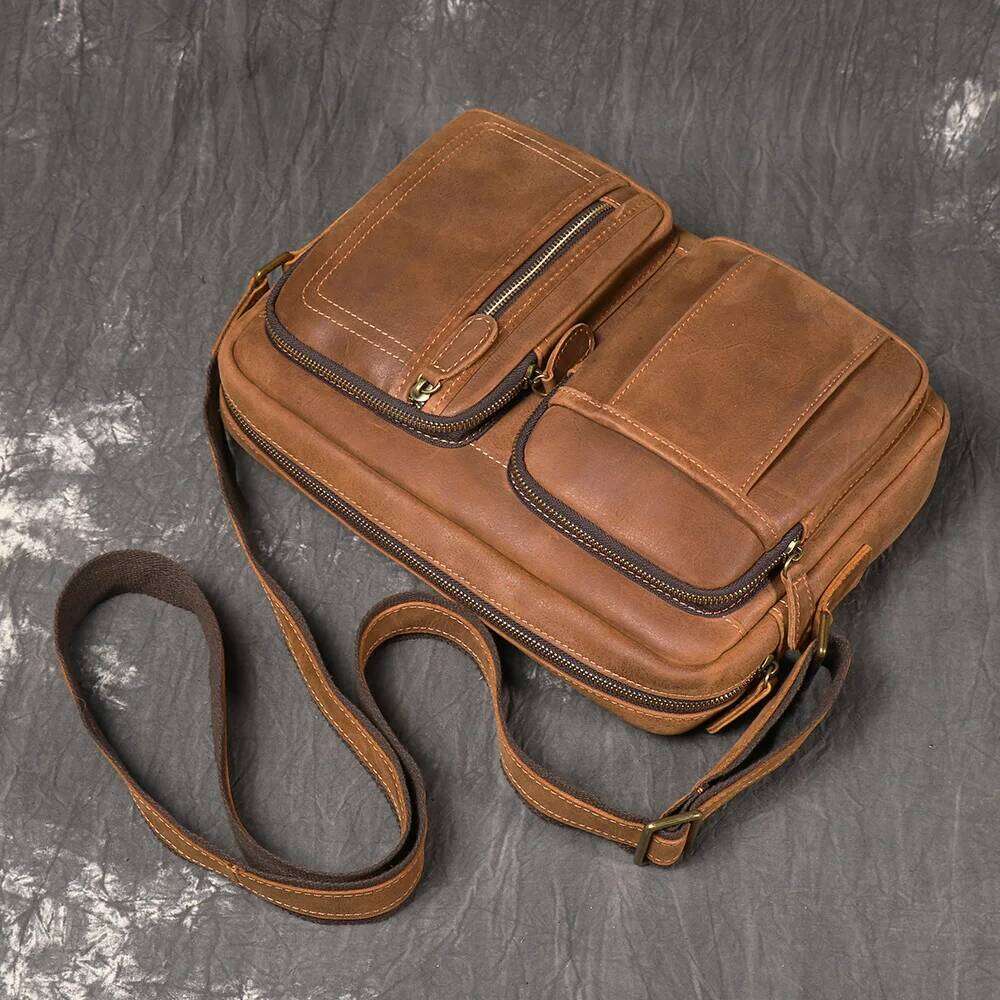 LUOKIR Vintage New Men's Genuine Leather Shoulder Casual Travel Suede Crossbody Cowhide Large Capacity Ipad Bag 250731